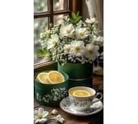 FanZheZhe Point De Croix Kit De Broderie,Diy Broderie À La Main Compté Adultes Debutant Starter Complet Kit,11Ct50X70Cm Thé Au Jasmin Et Au Citron