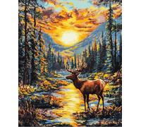 FanZheZhe Point De Croix Kit De Broderie,Diy Broderie À La Main Compté Adultes Debutant Starter Complet Kit,11Ct50X70Cm Foresta Del Tramonto, Cervo