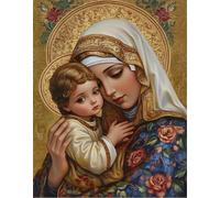 FanZheZhe Point De Croix Kit De Broderie,Diy Broderie À La Main Compté Adultes Debutant Starter Complet Kit,11Ct40X50Cm Le Saint Enfant Et La Vierge Marie