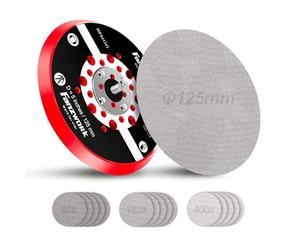 FANZWORK Plateau de ponçage velcro pour ponceuse excentrique Ø 125 mm,Filetage extérieur M8,Plateau de ponçage avec velcro,Avec grille de ponçage 80/120/240 grain 80/120/240 ZE0034