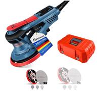 FANZWORK Ponceuse Excentrique, Ponceuse Orbitale avec Course 5 mm, Plateaux 125/150 mm, Moteur EC 350W sans Balais, 7 Vitesses jusqu’à 10 000 tr/min, 18 Disques Abrasifs, avec Mallette