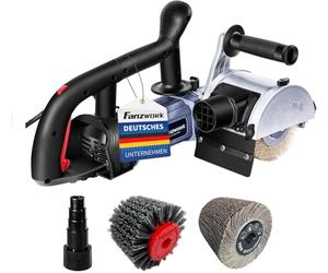 FANZWORK V2 Satineuse 1500 W pour rénover des surfaces de toutes sortes, avec raccord d'aspirateur, réglage de la vitesse, poignée sphérique, laiton, nylon et brosse à papier abrasif