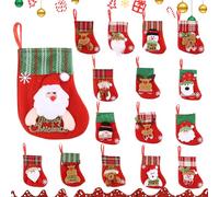 FAOKZE 16 Pièces Mini Bas de Noël, Chaussettes Noel Deco, Bas de Noël Botte, Chaussette de Noel à Suspendre Sac pour Arbre, cheminée, vitrine,Sac de Bonbon, Décoration d'arbre de Noël
