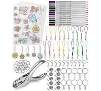 FAOKZE 195 pièces Feuille Plastique Fou,Plastique Dingue pour Activité Manuelle,Incluent 15 A4 Plastique Fou Transparent,6 Papier Fou Plastique avec Motif,Perforateur porte-clés perforé