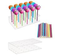 FAOKZE 2 Pièces Acrylic Cake Pop Stand avec 100 Pcs couleur Cake Pop Sticks, Support de Sucette, 20 Trous Support pour Sucettes Transparentes, Support Pop Cake, Présentoir à Cake Pops.