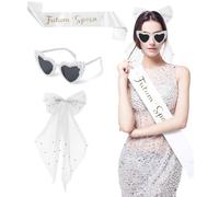 FAOKZE 3 pièces Accessoires JGA Femmes, Accessoires EVJF, Voile de perles blanc,Écharpe en satin Bride to Be, Lunettes en forme de cœur avec perles