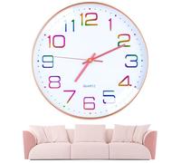 FAOKZE 30CM Pendules Murales,3D Multicolore Silencieuse Pendules,Ronde Murales sans Tic-tac,Murale Facile à Lire,Horloge pour Chambre, Maison, Cuisine, Chambre, Bureau, école (Or Rose)