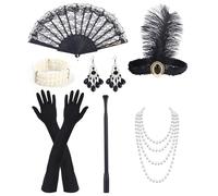 FAOKZE Accessoire Année 20 Femme,11 Pcs Accessoires Gatsby Costume Set, Années 1920 Accessoires Gatsby, Charleston Accessoires Année 20 pour Femme, 1920s Accessorie pour Femmes
