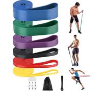 FAOKZE Bandes de résistance avec ancrage de Porte, poignée, Sac de Transport, Bandes de résistance pour Fitness, étirement, Yoga, Musculation, Pilates (6 PCS (Vert+Violet+Noir+Rouge+Jaune+Bleu))