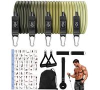 FAOKZE Lot de 5 Bandes de Fitness,Set de Bandes de résistance avec ancrage de Porte,poignées,Sangles de Cheville,Sac de Transport,Bandes de résistance pour Fitness/Stretching/Pilates（Vert）