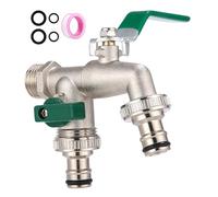 FAOKZE Robinet double 3/4 pouce,Robinet exterieur jardin avec 2x 3/4 pouce,Premium antigel double robinet de jardin extérieur,pour jardin, ménage, industrie(vert)