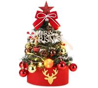 FAOKZE Sapins de Noel Artificiel 45cm,Sapin de noel led,Sapin de noel lumineux,Mini Sapin et Ornements Sapin Artificiel,Décoration de Noël pour Table,pour Table Bureau Accueil Décoration (Rouge et Or)