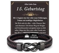 FAOMZQ Cadeau d'anniversaire 15-60 ans pour hommes et garçons, bracelet en cuir marron pour anniversaire pour papa, grand-père, fils, petit-fils, neveu, frère, mari, ami, collègue, Acier inoxydable