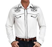 Faonkeew Chemise de cowboy occidental pour homme, à manches longues, boutonnée, hippie, brodée, fine, à manches longues, pour mariage, fête, 06 blanc., 3XL