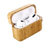 FAOONNMY Coque de Protection en Bois Naturel pour Airpods Pro Étui de Charge, Étui Rigide pour Écouteurs Fait à la Main, Housse de Protection Complète Antichoc avec Mousqueton pour Airpods Pro Bamboo