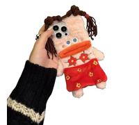 FAOONNMY Étui Compatible avec iPhone 14 Mignon Coque de Protection Monstre à Tresses en Peluche, Housse Doux Hiver Poilu Moelleux Chaud, Étui en Fausse Fourrure Anti-Choc pour Red iPhone 14