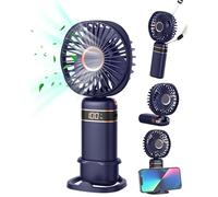 FAPPEN Mini ventilateur portable USB rechargeable, pliable à 5 vitesses, avec base et cordon pour la maison, le bureau, la chambre à coucher, les voyages en plein air (bleu foncé)