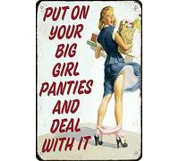 FAQOIR Plaque murale humoristique en métal avec inscription « Put On Your Bigger Girl Panties and Deal with It Pin Up Girl » - 20,3 x 30,5 cm