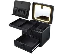 Faquenc Mallette de maquillage avec tiroir, miroir LED amovible éclairé, boîte de rangement de maquillage, mallette de voyage pour maquillage portable MUA Valise de maquillage verrouillable avec