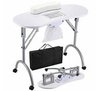 Faquenc Table Manucure Professionnelle avec Aspirateur à Ongles Table de Manucure Bureau Onglerie Pliable, roulettes and Coussin Poignet, Transport Facile avec Sac, Blanc
