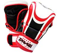 Farabi Sports Hybrid Semi Pro MMA Gants d'entraînement Sparring Grappling Gants 7 oz (S/M, White/Red)