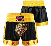 Farabi Sports Muay Thai Short Kickboxing MMA Short d'entraînement d'arts Martiaux Mixtes Boxing Trunk (Black/Gold, XXS)