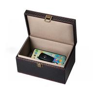 Faraday Boîte pour Clés de Voiture - Bloqueur de Signal RFID, Antivol Anti-Scanning et Anti-GPS, Porte-Clés Blindé en Fibre de Carbone et Cuir Synthétique, Noir, avec Compartiment pour Smartphone (M)