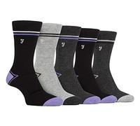 Farah - Lot de 5 paires de chaussettes pour homme en bambou bio naturel à rayures, noir/lilas, taille unique