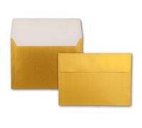 FarbenFroh by GUSTAV NEUSER Lot de 25 enveloppes métallisées - B6 - Doré - 12,5 x 17,6 cm - Fermeture adhésive 90 g/m² - Large languette de fermeture élégante - Enveloppes métallisées brillantes