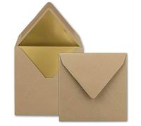 FarbenFroh by Gustav Neuser Lot de 50 enveloppes à lettre, carrées, 15,5 x 15,5 cm, cappuccino (marron), doublées de papier doré, collage humide
