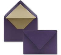 FarbenFroh by GUSTAV NEUSER - Lot de 50 enveloppes pour lettres - Format B6 - Doublure intérieure en papier métallique doré - 12,5 x 17,6 cm - Aubergine - Collage par humectation