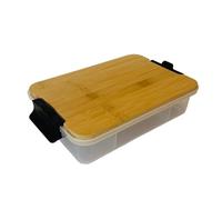 Farberware SnackleBox Boîte et Planche à découper en Bambou, boîte à goûter Portable multifonctionnelle, 7 Compartiments, Couvercle rectangulaire, poignées Noires verrouillables, sans BPA, 20 x 33 cm