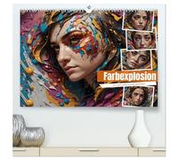 Farbexplosion - Ein Jahr voller bunter Gesichter (hochwertiger Premium Wandkalender 2026 DIN A2 quer), Kunstdruck in Hochglanz: Magie der Farben in Kombination mit schönen Frauengesichtern