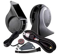 FARBIN Klaxon de Voiture 12V Klaxon électrique étanche, Moto Double Ton Corne D'escargot Kit Relais avec Faisceau de Câble Bouton Universal pour Toute Véhicules (Black avec Harnais de câbles Bouton)