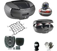 farbrothersonline Compatible avec RIEJU XPLORA 557-707 Case Top Case E46NB RÉFLECTEURS Riviera Noir+KIT DE Montage+Tapis Anti-Vibration+Plaque pour Porte-Bagages Moto-Scooter 2 Grands Casques