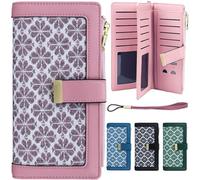 Farcauo Compagnon Portefeuille Femme Rose Porte Monnaie Femme Feuilles Monnaie Porte Carte Bancaire Petit Cuir Porte Feuille Monnaie Format Mini
