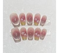 Farcauo Faux ongles à coller faits main, lot de 10, faux ongles œil de chat dégradés roses avec motif de tulipes en 3D, faux ongles brillants pour femmes (M)