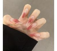 Farcauo ongles roses à coller, carrés, avec dégradé couleur pêche, ongles en acrylique brillants pour mariage et soirée (24 pièces)