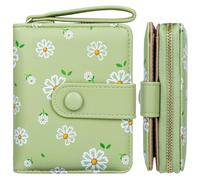 Farcauo Porte-Monnaie Femme Vert Clair Design Floral avec Compartiment pour Carte d'identité et Porte-Cartes