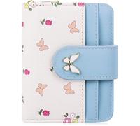 Farcauo Porte-Monnaie Petit Mignon Petit Porte-Monnaie Femme Bleu Design Fleur avec Compartiment pour Carte d'identité et Pochettes pour Cartes