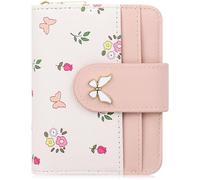 Farcauo Porte-Monnaie Petit Mignon Petit Porte-Monnaie Femme Rose Design Fleur avec Compartiment pour Carte d'identité et Pochettes pour Cartes