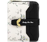 Farcauo Porte-Monnaie pour Femmes Petits avec Motif Floral Noir Petits Porte-Monnaie pour Femmes Compartiment Documents et Poches pour Cartes