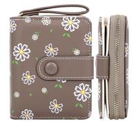 Farcauo Portefeuille en Cuir Imprimé Daisy Marron Porte Monnaie Femme Feuilles Monnaie Porte Carte Bancaire Petit Cuir Porte Feuille Monnaie Format Mini