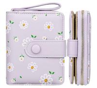 Farcauo Portefeuille Femme Violet Design Fleurs Portefeuille Femme Petit Portefeuille avec Porte-Passeport et Porte-Cartes