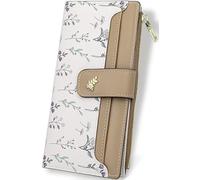 Farcauo Portefeuille Imprimé Mini Porte Monnaie Mini avec Design Fleurs Marron pour Femme Petit avec Porte-Passeport Et Porte-Cartes