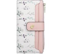 Farcauo Portefeuille pour Femmes RFID Porte-Monnaie Moyen-Grand avec Motif Floral Rose Portefeuille avec Compartiment Documents et Pochettes pour Cartes