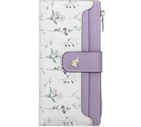 Farcauo Portefeuille pour Femmes RFID Porte-Monnaie Moyen-Grand avec Motif Floral Violet Portefeuille avec Compartiment Documents et Pochettes pour Cartes