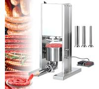 Farce à saucisses électrique - Trémie robuste de 2 L en acier inoxydable - Remplissage vertical de viande avec pédale, comprend 3 buses pour la fabrication de saucisses