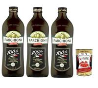 Farchioni Extra Vergine Lot de 3 bouteilles d'huile d'olive 100 % italienne 1 l avec Italian Gourmet polpa 400 g