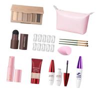 Fard à paupières en poudre pressée 6 nuances, compact, y compris un modèle à sourcils, couleurs à lèvres détachables, étui de voyage, poudre à sourcils avec pochoir en PVC